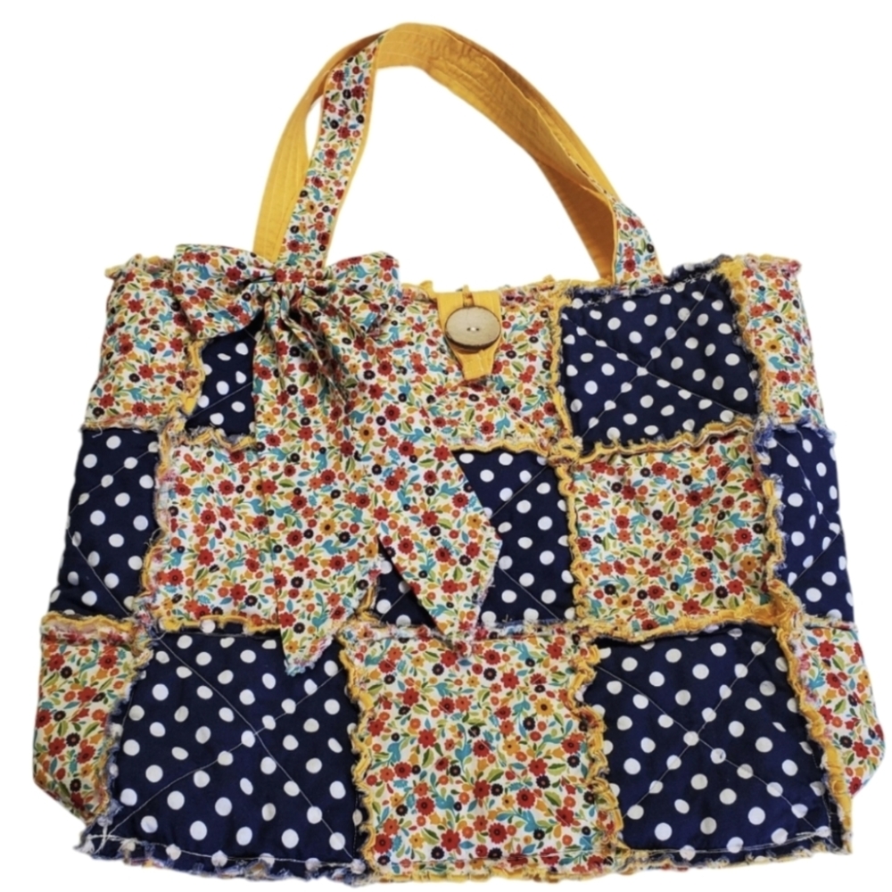 Homecrafted Rag Bag Floral and Polka Dot Tote With Bow